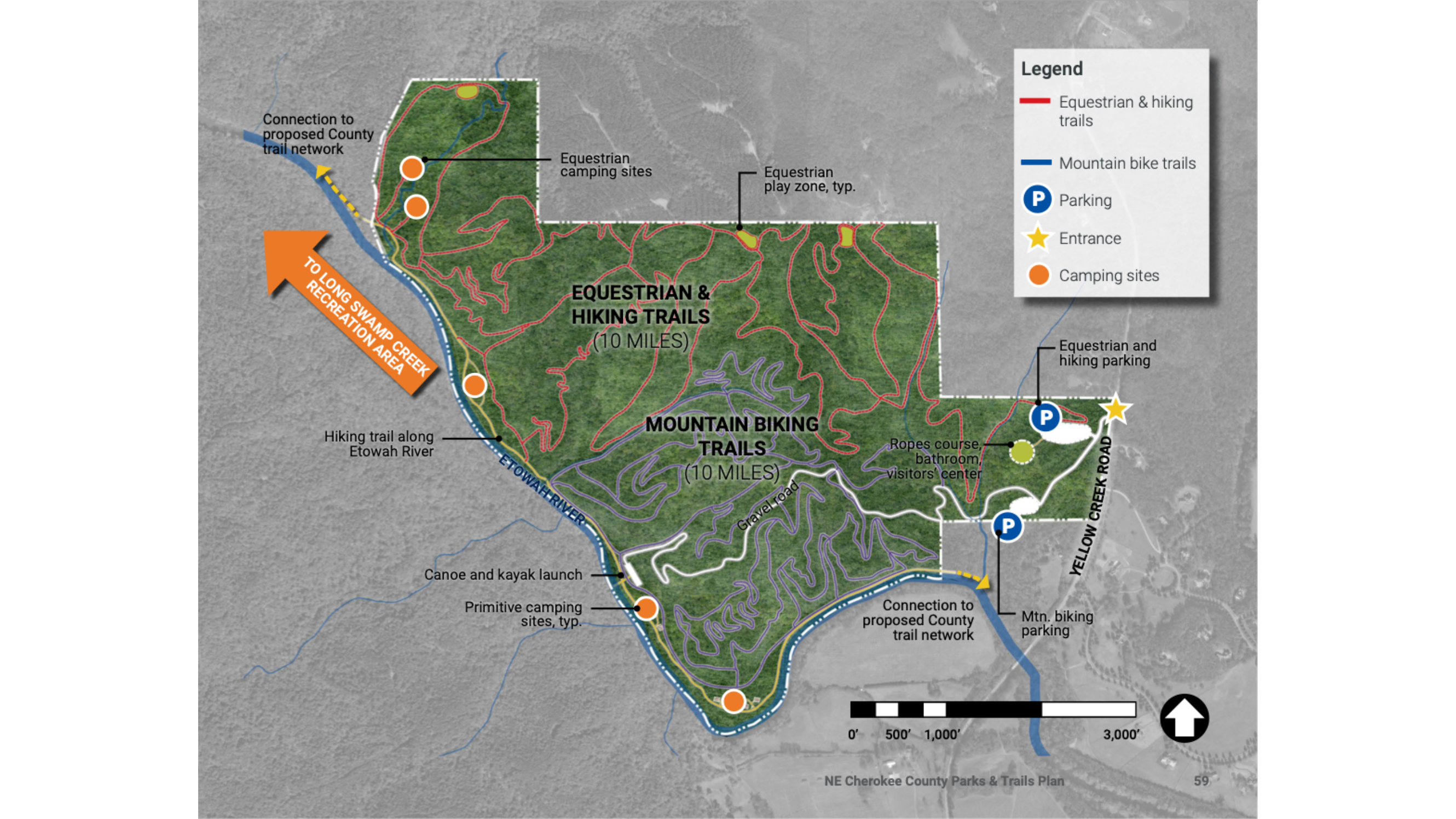 Project rendering of parcel that includes hiking and biking trails